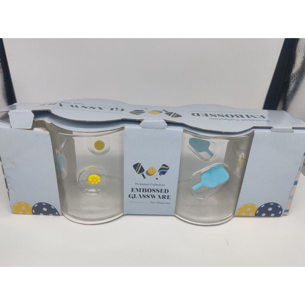Pickleball Embossed Stemless Wine Glass Set